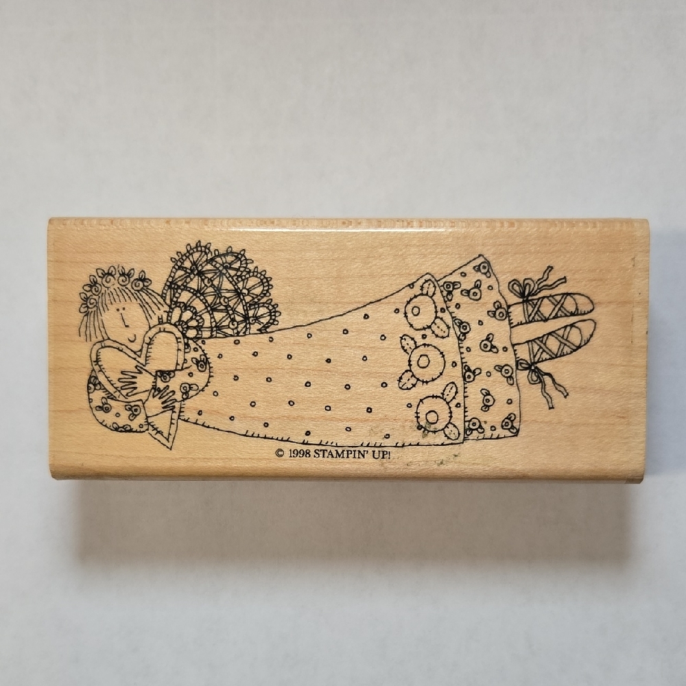 Stampin' Up! 1998 Wood Mounted Rubber Craft Stamp - Folk Angel Design